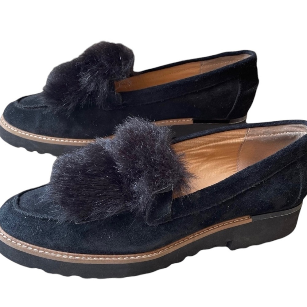 Women’s FRANCO SARTO Cyrus Black Suede Faux Fur Loafers Shoes - Picture 3 of 6
